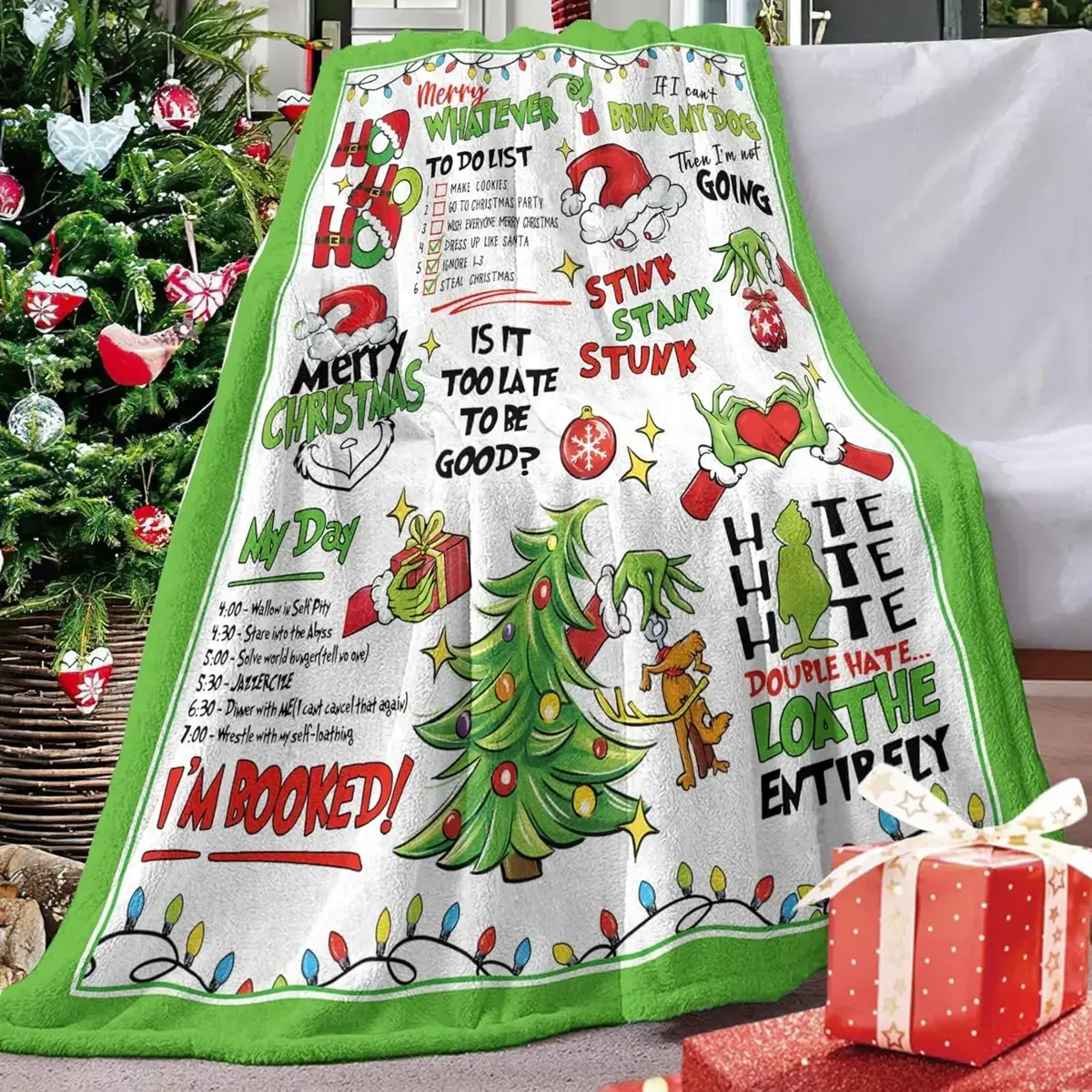 Multi-Size Ultra-Soft Breathable Polyester Flannel Merry Christmas Throw Blanket, Funny Xmas Tree Gift for Kids, Winter Holiday Bedding Sofa Home Decor, Machine Washable, Modern