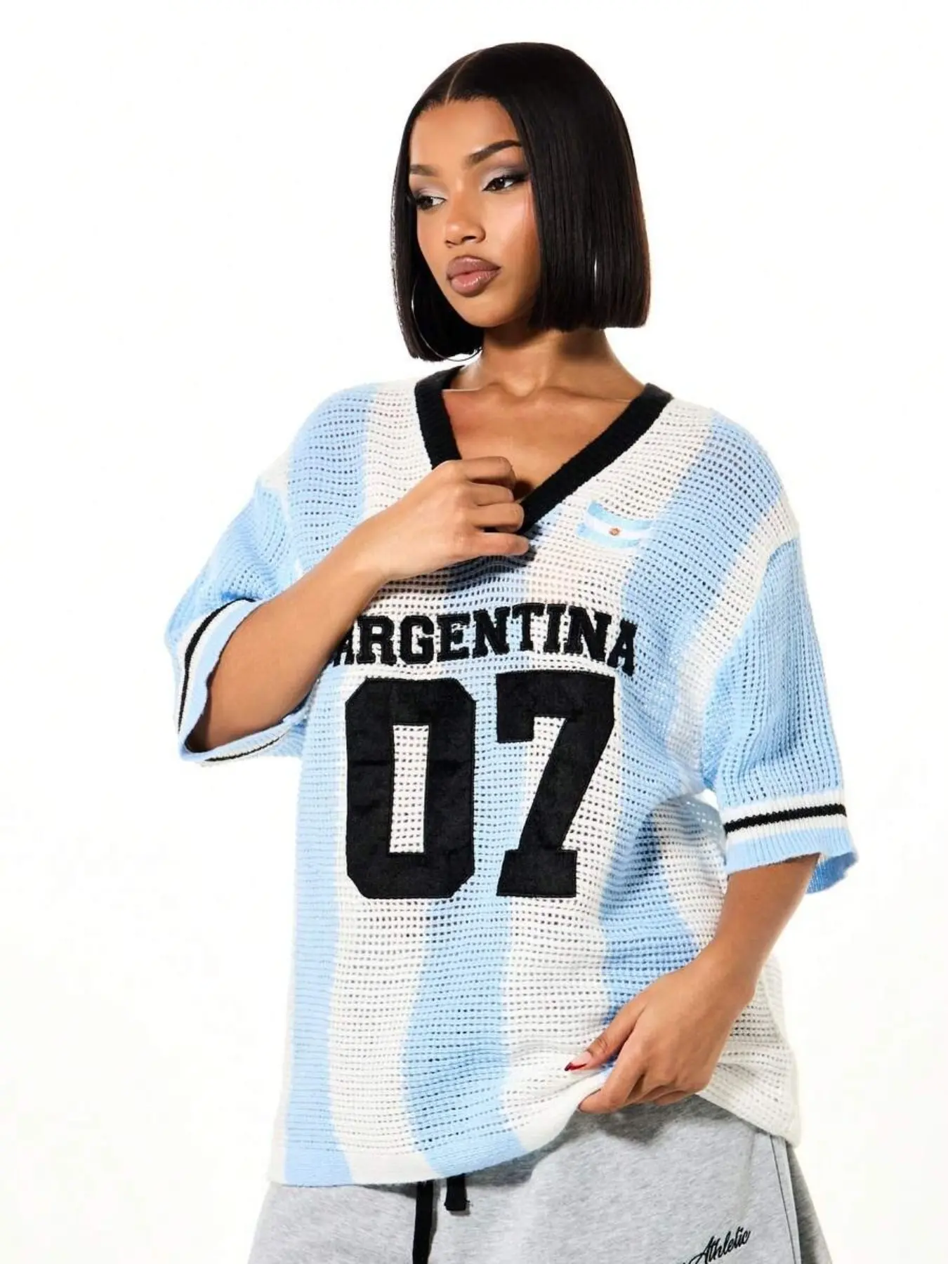 Summer New Hollow Out Breathable Embroidered Football Jersey, Loose Fit Short Sleeve T-Shirt, Cool Comfort Sporty Letter Colorblock Hoodie, Soccer Tee, Sport Top, Sports Top, Sportswear Top