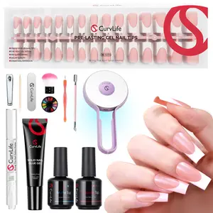 French Tip Press-On Nails Starter Kit – 150pcs CurvLife X-Pro Soft Gel Tips with Pre-Applied Primer, Matte & Glossy Top Coat, Solid Nail Glue Gel, UV LED Lamp, Nail File, Brush & Tools | Easy DIY Extension Kit for Beginners, Salon-Quality Nails at Home