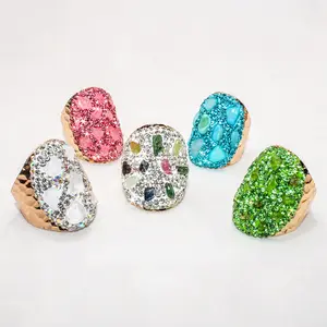 New style gravel point diamond natural crystal raw stone ring for women, adjustable, fashionable, Korean version, versatile jewelry