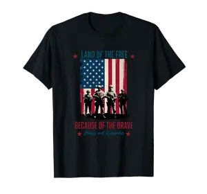 2026 Land of The Free Because of The Brave 250th Anniversary USA Flag Veteran T-Shirt Men's Patriotic Memorial Day Honor & Remember Graphic Tee Summer Casual Short Sleeve Top Soft Breathable Cotton Blend Fabric Menswear