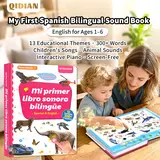 Spanish Bilingual Interactive Busy Book - Eco-Friendly Early Language Learning Toy for Kids Ages 1-6, Screen-Free Preschool Book, 300+ Words, 13 Themes, Song-Based Learning, Animal Sounds, Back to School Gift,familyfun