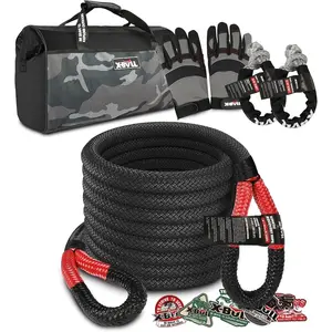 Kinetic Rope  Kit 7/8 Inches x 30Ft Kinetic  Rope (34000 LBS),Heavy Gloves and Soft Shackles for UTV, ATV  and
