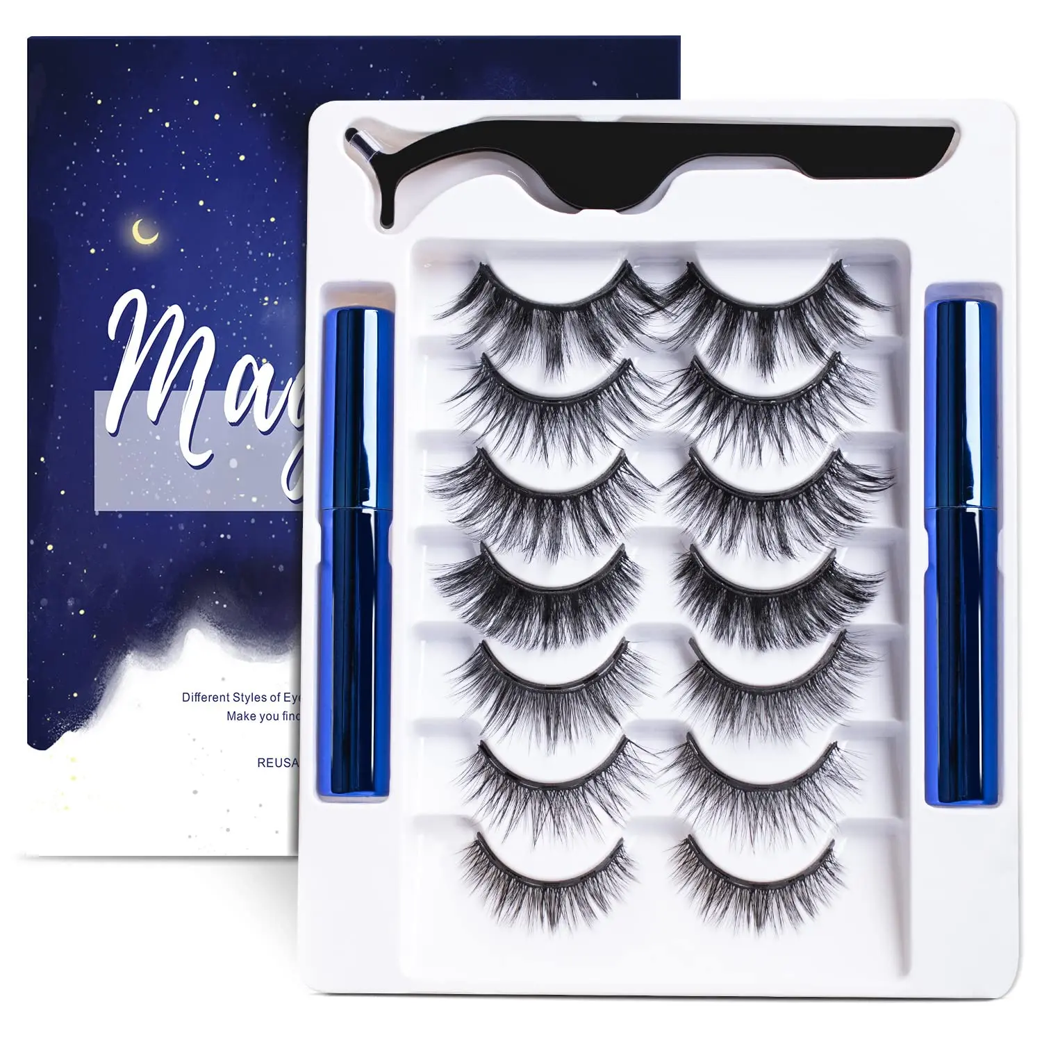 Magnetic Eyelashes and Eyeliner Kit with Applicator, Reusable 3D False Lashes for a Natural Look, Lightweight and Sweatproof Makeup, No Glue Needed, Cosmetic, Glueless Apply