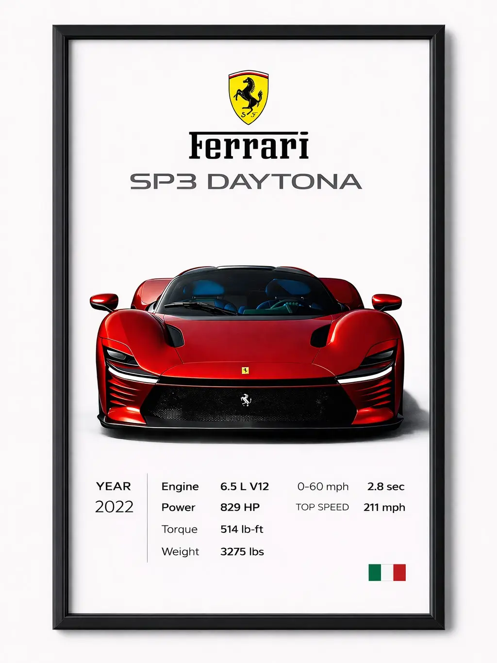 Ferrari SP3 Daytona Sports Cars Photo Poster, Luxury Vivid Prints Wall Art with Black Frame - 12x18in, for Home Bedroom & Garage Wall Decor