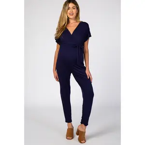 Navy Wrap Tie Maternity Jumpsuit Navy Wrap Tie Maternity Jumpsuit