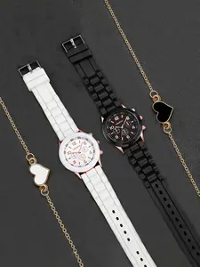 4pcs - Women's Fashion and Leisure Digital Dial Quartz Watch Combination Set+Love Bracelet Combination Set - Perfect Gift for Daily Wear (Excluding Gift Box) Jewelry Watch Set