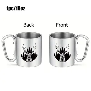 1pc 10oz Forest Deer Silhouette Coffee Mug, Insulated Stainless Steel Cup for Hot/Cold Drinks, Preserves Heat/Cold, Suitable for Workplace, Fishing, Skiing - Hand Wash Only, Rust-Proof, Slim Design, Reusable Drinkware