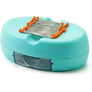 Pin Cushion with Drawer -   Pin Holder Cushion for Sewing - 50 Glass  Quilting Pins Included - Chic Pincushion  for Sewing Pins, Paper Clips, Screws - Turquoise