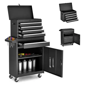 20.70*11.00*42.10 Inch Rolling Tool Chest Cold-Rolled Steel Detachable 2-Piece Tool Cabinet 4 Universal Casters with Brakes Lockable Top Box EVA Lining Anti-Rust for Garage Workshop