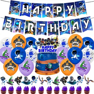 Astro Bot Party Supplies Decorations - 30pcs Happy Birthday Banner Balloons Cupcakes for Space Themed Celebrations with Fun Robot Designs Set Colorful Gifts