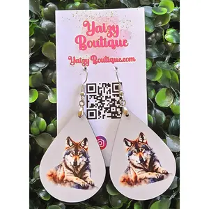 Handmade Wolf Earrings – Teardrop Woodland Animal Jewelry