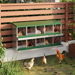 10 Compartment Chicken Nesting Box–Durable Metal with Secure Lid &Perch,Versatile Wall Mount or Free Standing Design for Comfortable Hen Laying,Green