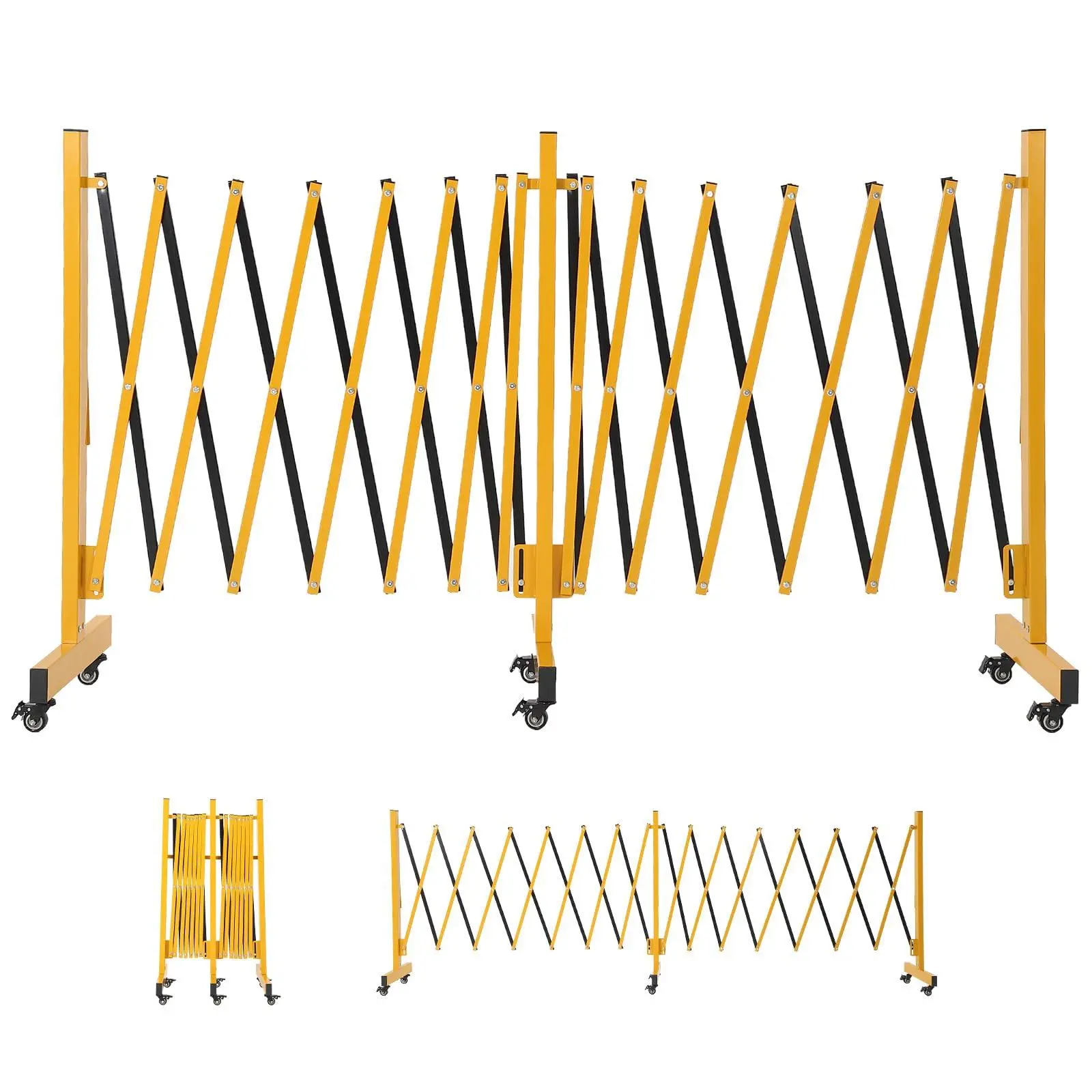 23FT Metal Foldable Retractable Gate with Caster Wheels, Industrial Mobile Security Barrier for Driveway