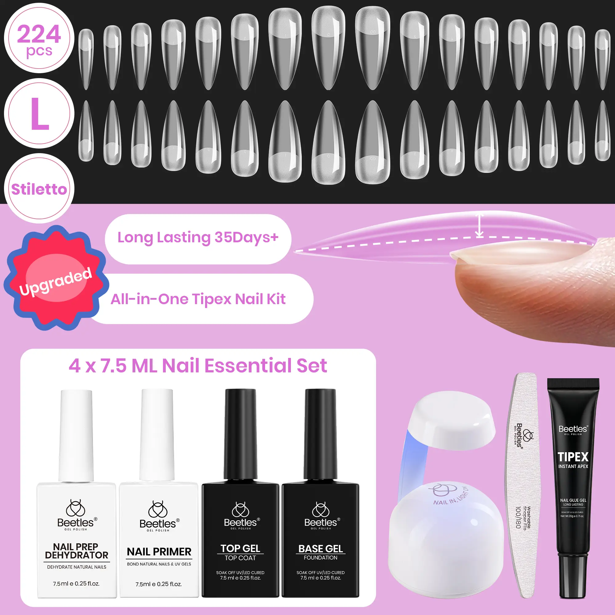 Long Stiletto 【Kit】16 Sizes-224 Pcs