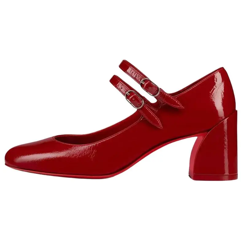 Christian Louboutin Patent Leather Mary Jane Shoes with Buckle and Chunky Heel for Women Trending Shoes, House White Official Shoes to Get / Maison Mihara Classy Stylish