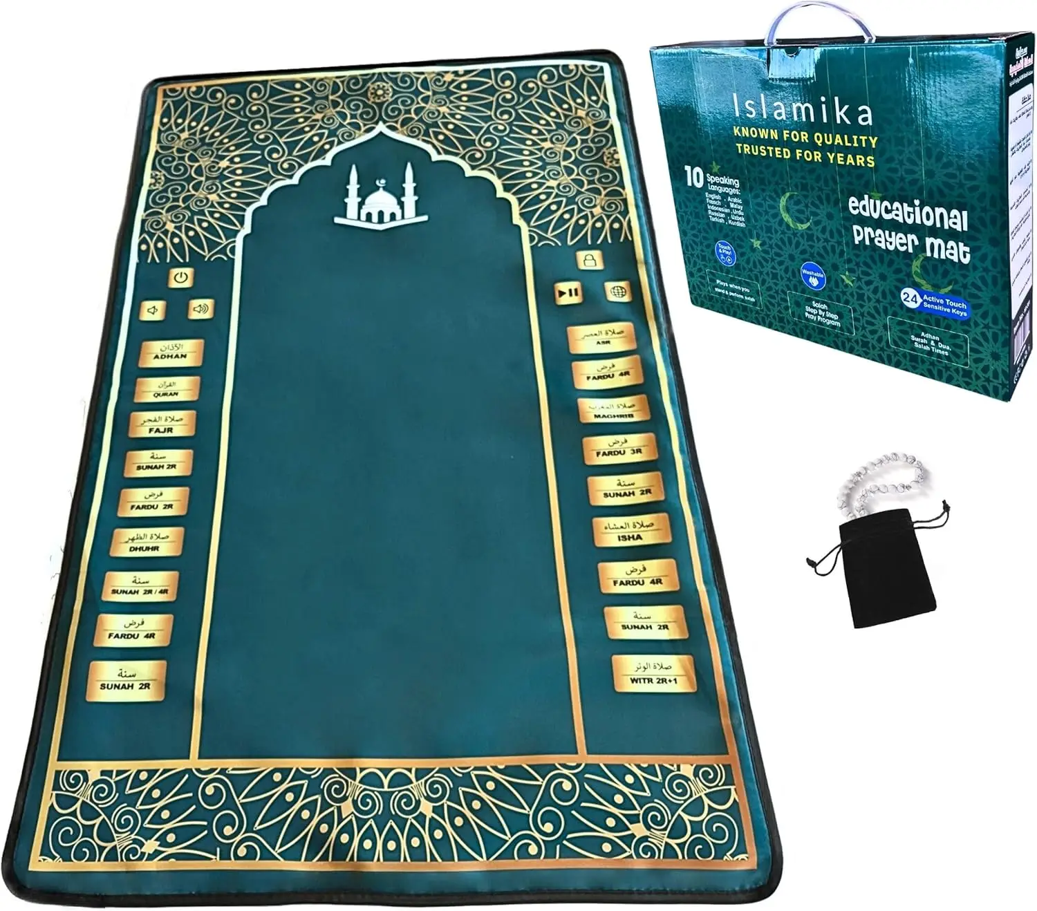 Prayer Mat - Smart Interactive Prayer Rug - Ideal for New Converts and Those Learning or Perfecting Their Prayer revert Muslims (R Green)