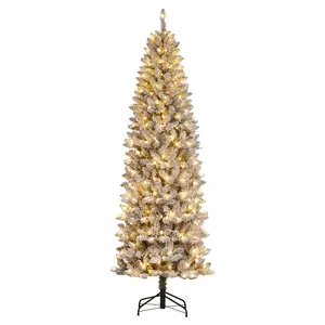 🎄❄️ Skinny tree, snowy branches, no cleanup. 7.5ft flocked pencil tree with 170 warm-white lights—pre-lit & ready.