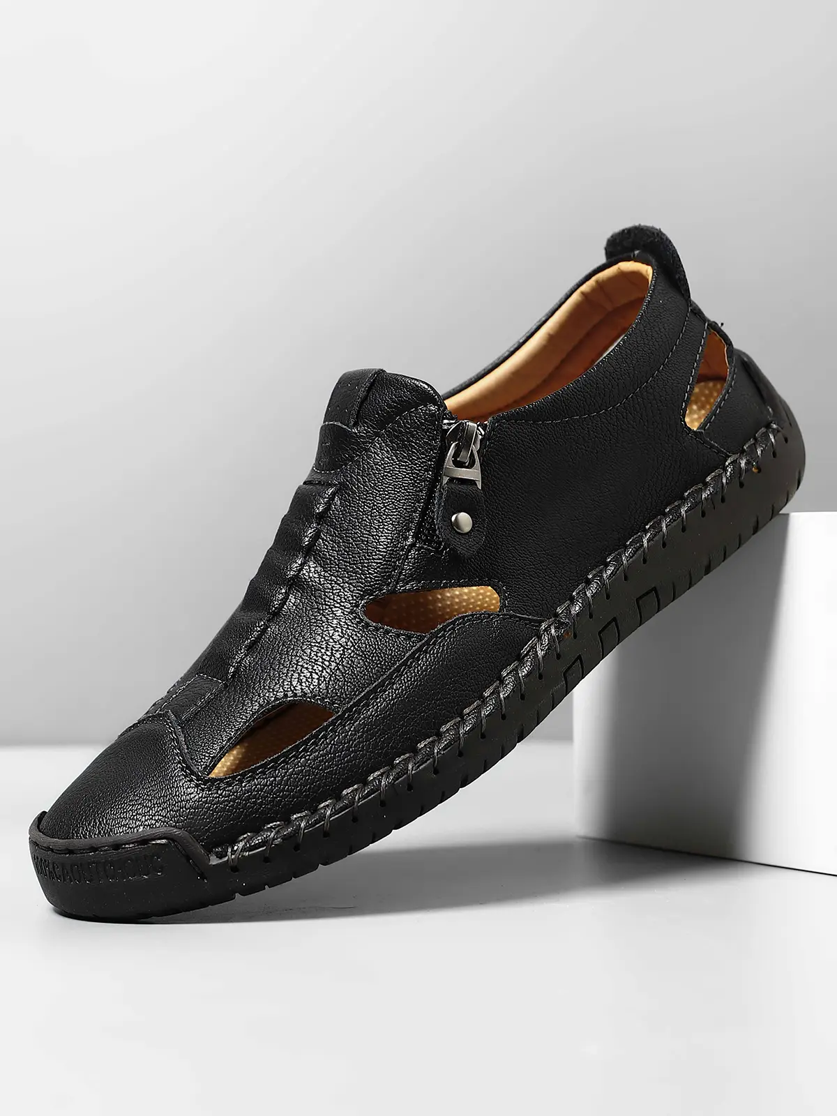 Men's Vintage Leather Fisherman Sandals - Footwear, Bunion-Friendly, Adjustable Supportive, Hand-Stitched Details, Closed-Toe Soft Casual Walking Shoes for Outdoors Use, Adjustable Supportive Men's Sandals, Breathable, Round Toe, Ankle, Wide, Flexible, An