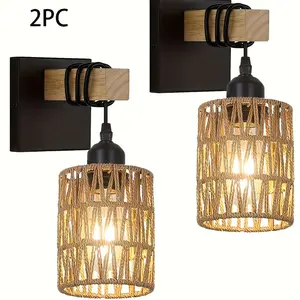 2pc Bohemian Rattan Wall Lights, Modern Farmhouse Wall Mount Lighting, Decorative Wall Light, Adjustable Lights, for Hallway, Living Room, Bedroom, Bathroom Mirror Decor, No Bulbs Included