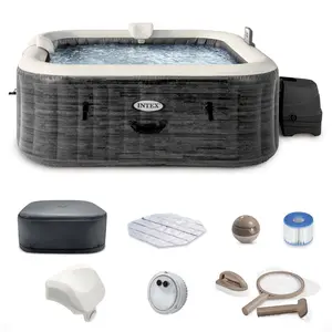 Intex PureSpa Plus Inflatable Square Hot Tub Spa with Maintenance Accessory Kit Intex PureSpa Plus Inflatable Square Hot Tub Spa with Maintenance Accessory Kit