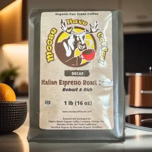 Moose Have Coffee! Italian Espresso Roast Decaf Organic Coffee Beans Beverage Natural Dark Flavor