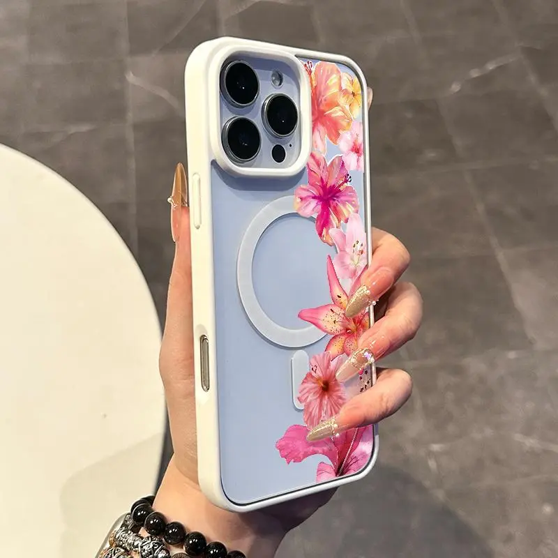 Magnetic Closure TPU Cellphone Case - Chic Flower Design, Anti-Slip, Ultra-Thin, Protective Cover, Phone Accessories for iPhone 11/12/13/14/15/16/17 Pro/ProMax/Plus for Daily Aesthetic Use
