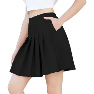 Women Pleated Skirt Plus Size Uniform Casual Skater Tennis Skorts for Girls with Elastic Waist and Pockets