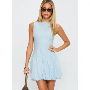 Cicely Bubble Hem Mini Dress Blue