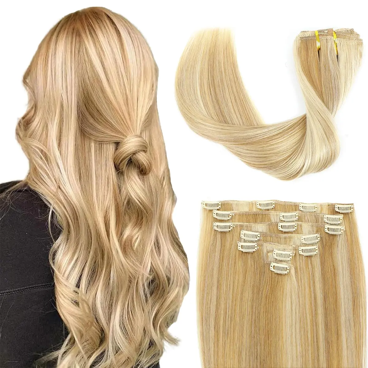 KEPHARE Clip In Hair Extensions Human Hair 12A Double Weft 7pcs Real Human Hair Straight Salon Quality Hairpiece