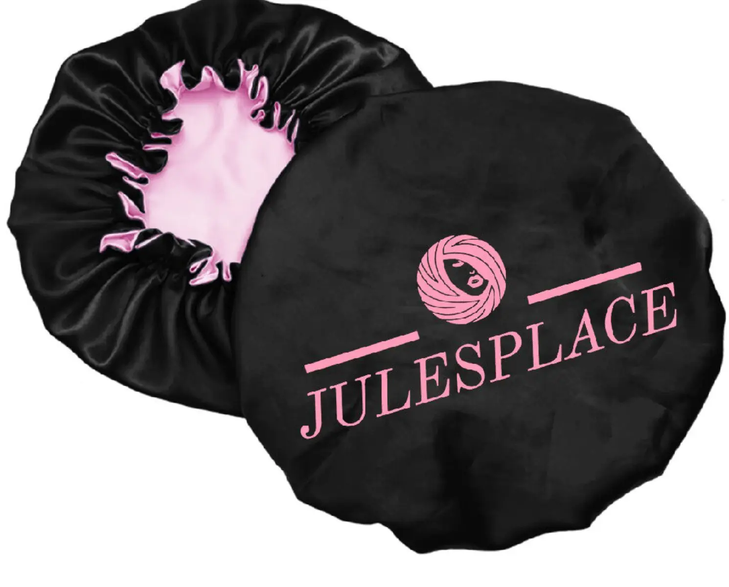 Reversible Silk Satin Hair Bonnet, Silk Satin Bag & Headband [3 pc] Black/Pink