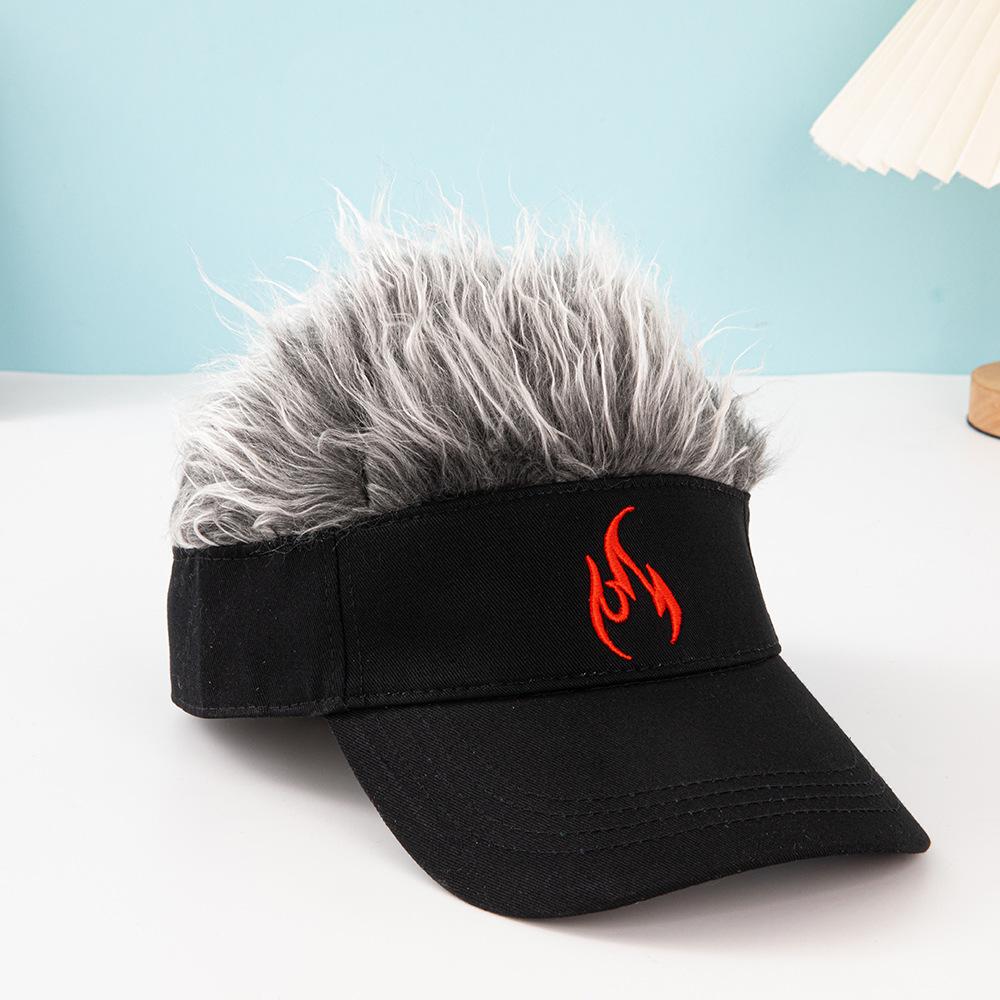 Outdoor sun protection, sunshade, UV protection wig baseball cap, men's and women's embroidered flame truck driver hat, hot-selling new style in Europe and America.