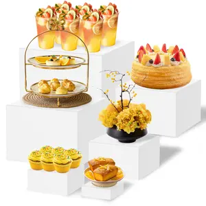 6 Counts  Acrylic Box with Hollow Bottom 6 Different Sizes(3+4+5+6+7+8inch) Buffet Risers Stackable Buffet Stands Reusable Food Stands Multifunctional Food Display Risers for Party Buffet Table, Summervibes