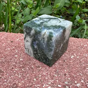 Natural Moss Agate Cube - E