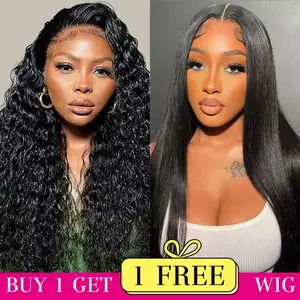 [Combo sale 22"&22"] buy 1 get 2 wig" 13x4 Curly Wave Lace Front Wigs 22 Inch Human Hair Hair Pre Plucked HD Transparent Lace Frontal Human Hair Wigs 180% Density Human Hair Wig