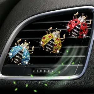 1pc Alloy Car Vent Clip with Rhinestone Beetle Design, Cute Insect Air Freshener Decoration, Car Interior Accessories, Single Piece Alloy Material Accessory