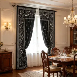Vintage Paisley Print Curtain Panels, Semi-Transparent Polyester, Rod Pocket Curtains Set, Bedroom Living Room Office Home Decor, Window Curtain
