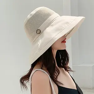 Panama Patchwork Wooden Button Sun Hat Double Layered Floral Print Fresh Artistic Fisherman Hat for Sunny Days Stylish Design Versatile Accessory