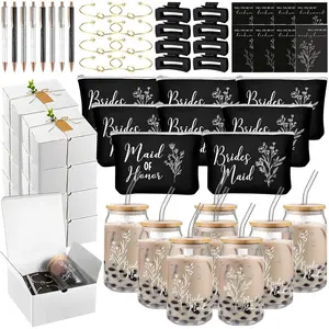 80 count Bridesmaid Proposal Gifts Set Maid of  Gifts Set from Bride Will You Be My Bridesmaid  Box Bridal Shower & Pre Wedding  for Bridesmaids, Comestic Bag & 16 oz Glass(Black, White)