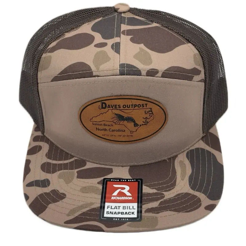 Richardson Style-168P Camouflage Black and Brown Flat Bill Snapback Hat with Exclusive Daves Outpost Leather Patch