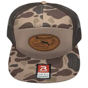 Richardson Style-168P Camouflage Black and Brown Flat Bill Snapback Hat with Exclusive Daves Outpost Leather Patch