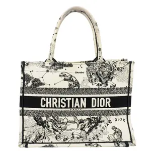 Pre-owned CHRISTIAN DIOR Embroidery Canvas Tote Bags Book Zodiac Tote Bag Latte