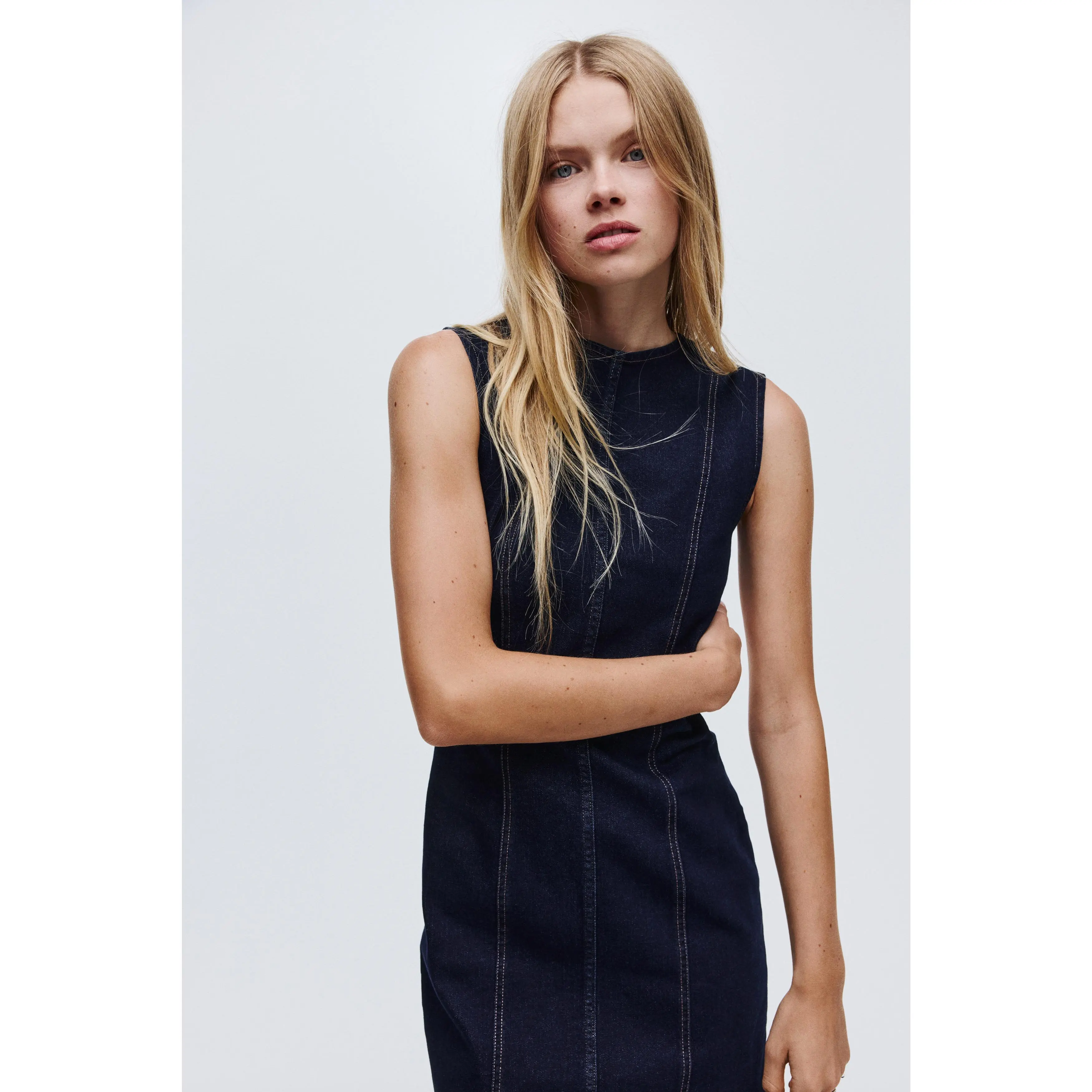 white christmas dresses Dirty Blue Sleeveless Zipped Bodycon Denim Short Dress
