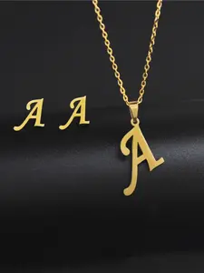 Women Jewelry Set Necklace Earrings Stainless Steel Letter Pendant, Daily Party Holiday Gift, 3pcs/set Women Accessories