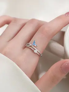Mermaid Tail Cuff Ring - Adjustable Open Band Design with Synthetic Cubic Zirconiaia for, Fin Design,Unique Minimalist Casual Wear Jewelry with Simple yet Elegant Style, for Teenager Open Adjustable Rings