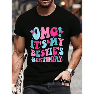 100% Cotton OMG It's My Bestie's Birthday Funny Best Friend Birthday T-Shirt Women's Men's Graphic Tee Crew Neck summer vacation Tops