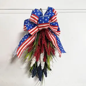 July 4th Patriotic Front Door Wreath, Memorial Day Wreath with American Flag Flowers, Independence Day Summer Home Decor, July 4th Party Decoration, Ornaments, Hanging Ornament