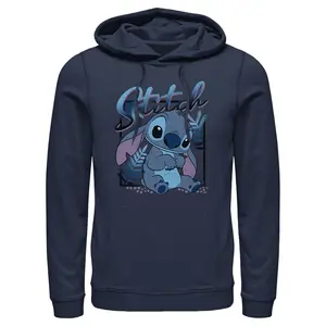 Men's Lilo & Stitch Distressed Poster Stitch Pull Over Hoodie Graphic Fashion Pullover Menswear Stylish Apparel