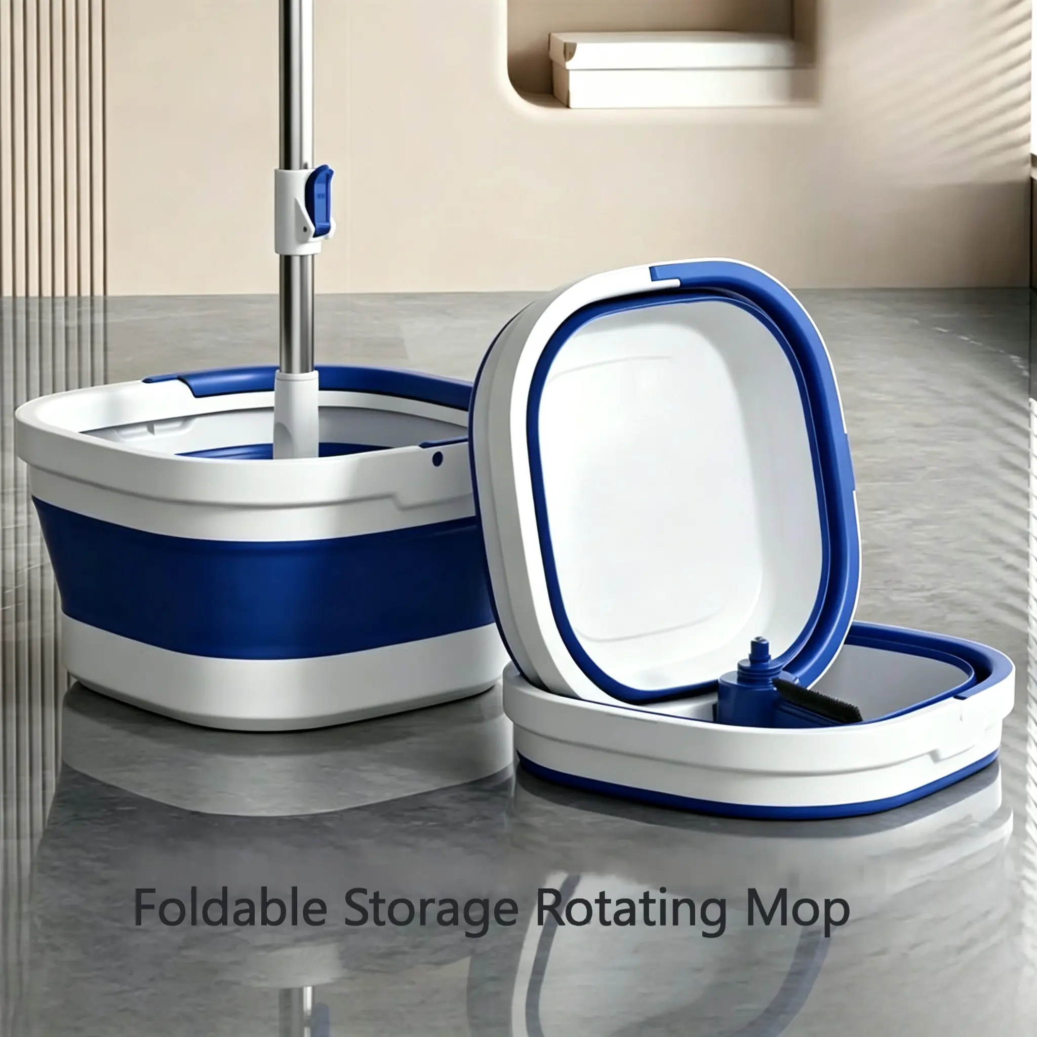 Spin Mop and Foldable Bucket Set, Equipped with 3 Microfiber Mop Heads, Perfect for Bathroom, Efficient Floor Cleaning for Home