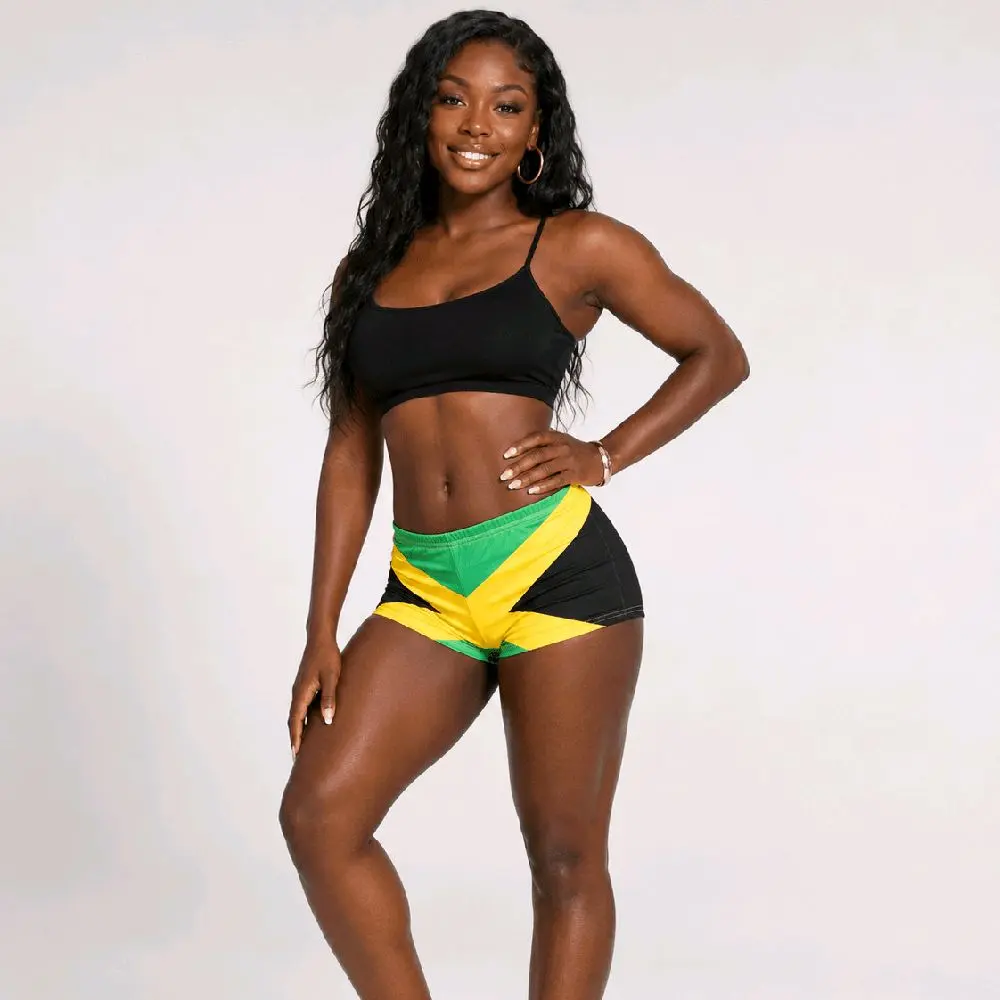 Jamaican Flag Print Low-Waist Booty Shorts
